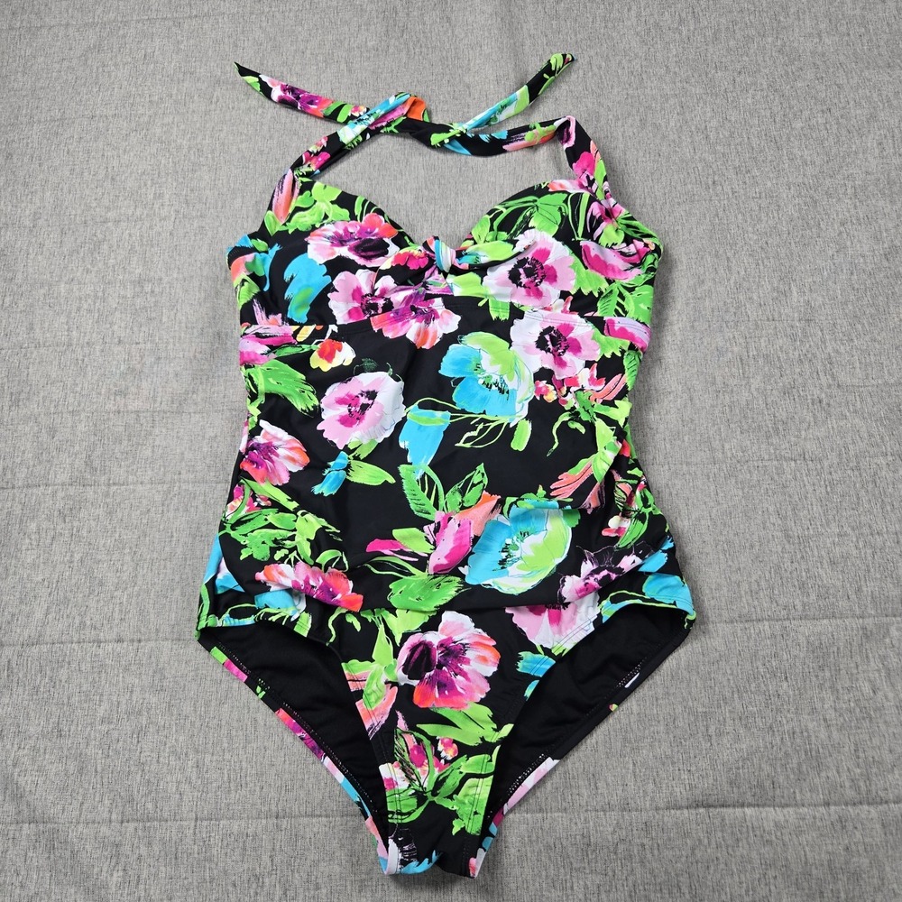 Catalina Women's Floral 1 Poece Bathing Swimsuit ‎ Halter Style High Back XL